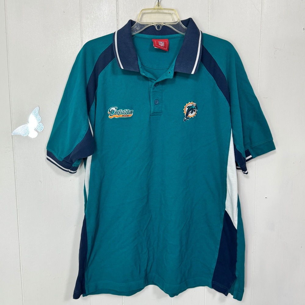 Miami Dolphins NFL Football Polo Shirt Mens XL Teal Navy Embroidered Logo